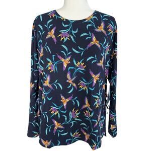 Coolibar Womens Surf Side Slit Long Sleeve Top Blue Size Large Birds of Paradise